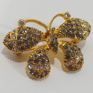 Butterfly Gold Tone Crystal Rhinestone Sparkling Brooch Pin